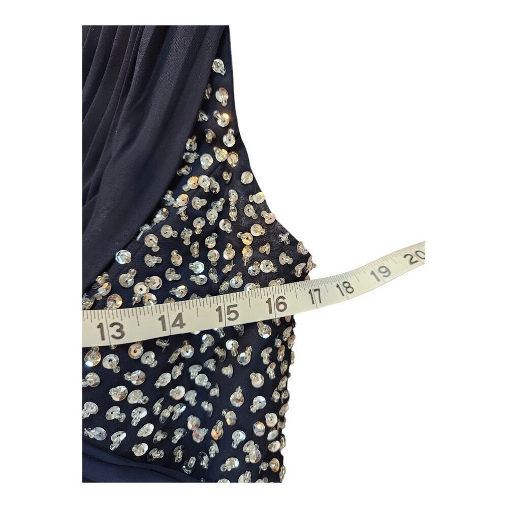 JJ's House navy blue silver floor length formal gown prom bridal event evening - Picture 9 of 13